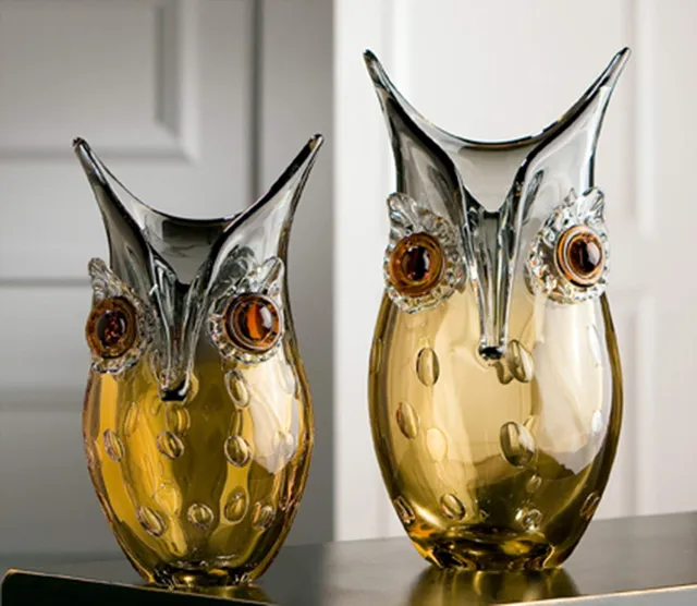 gilde-glas-art-hibou-vase-verre-27-cm-marron-gris image 1