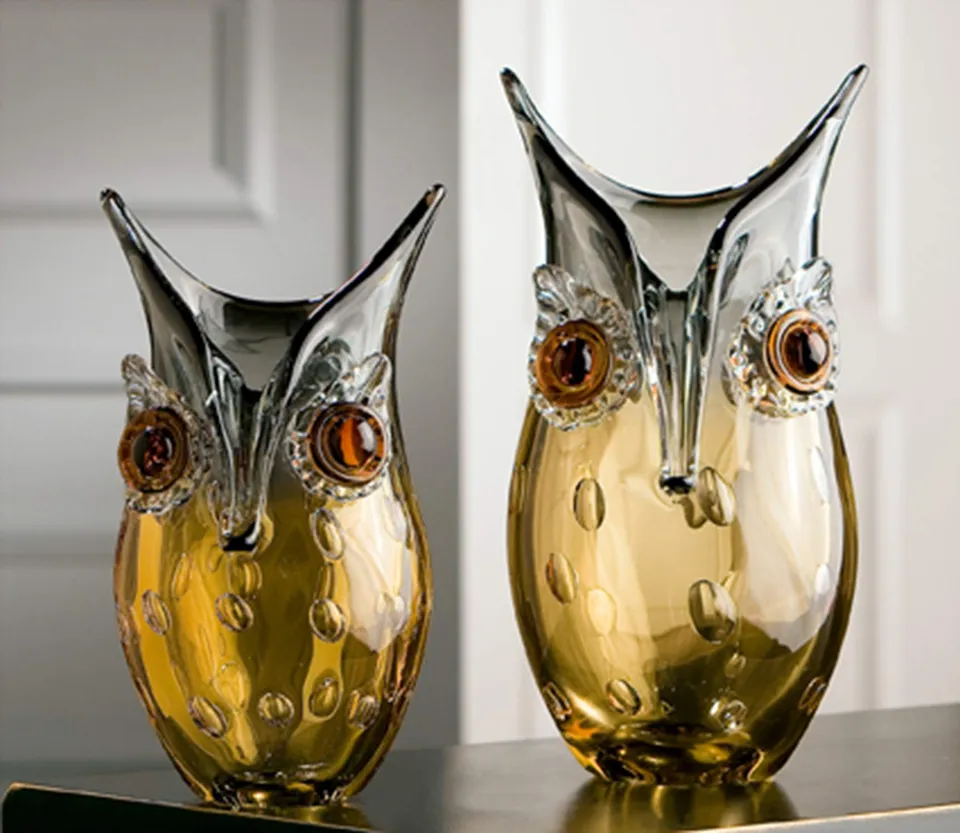 gilde-glas-art-hibou-vase-verre-27-cm-marron-gris image 1