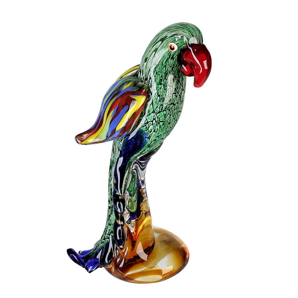 gilde-sculptures-perroquet-sculpture-verre-28-cm-vert-rouge-bleu image 1