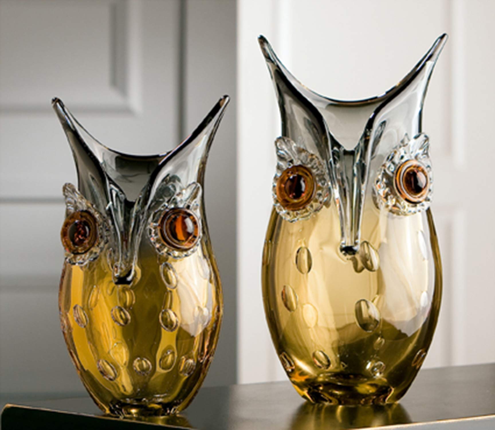 gilde-glas-art-hibou-vase-verre-27-cm-marron-gris image 1