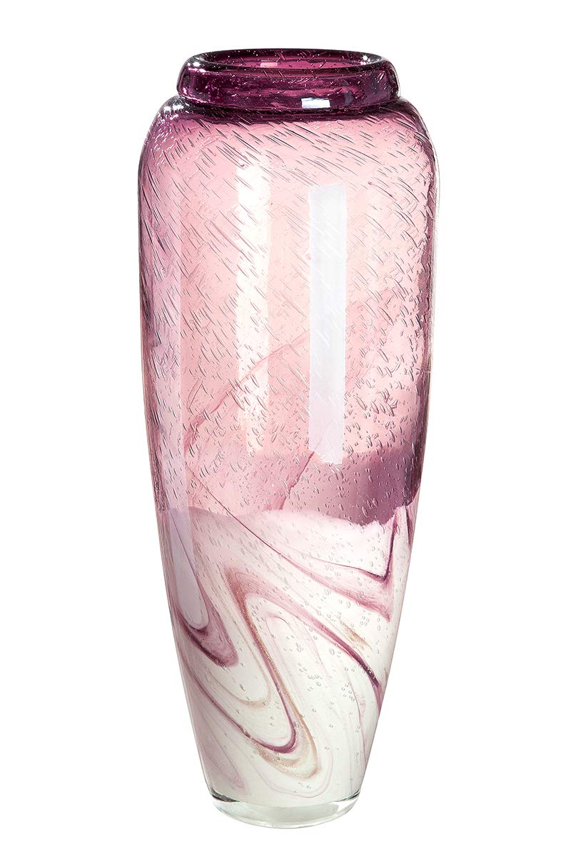 gilde-glas-art-vase-en-verre-magenta-blanc-dor-45-cm image 1