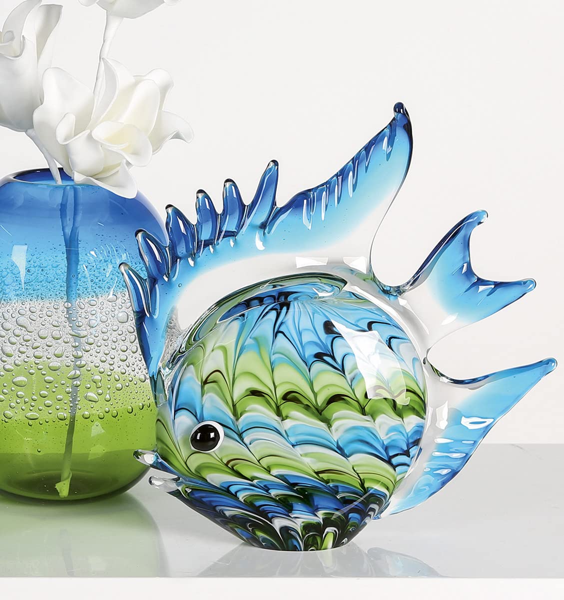 gilde-fun-fish-sculpture-verre-poisson-bleu-vert-30-cm image 2