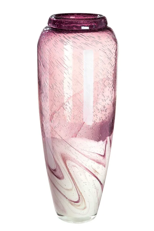 gilde-glas-art-vase-en-verre-magenta-blanc-dor-45-cm image 1