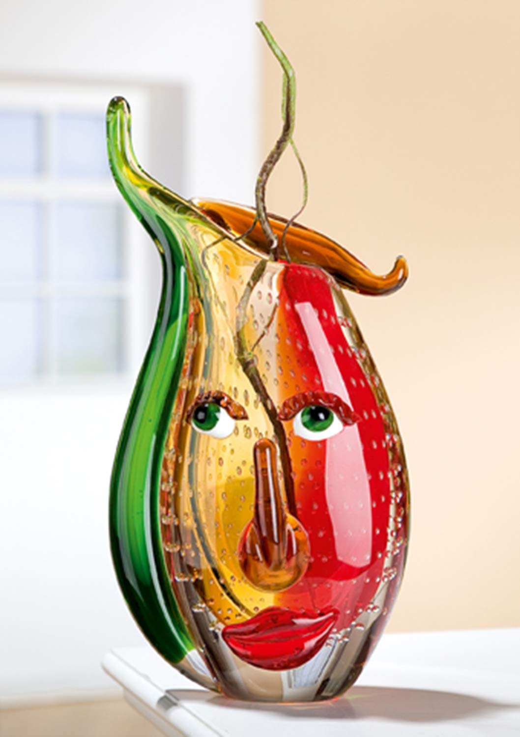 gilde-vase-verre-rouge-jaune-31-cm-fait-main-oblong image 4