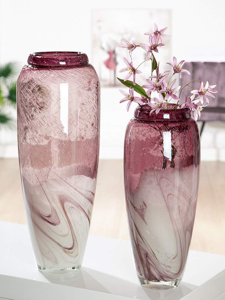 gilde-glas-art-vase-en-verre-magenta-blanc-dor-45-cm image 2