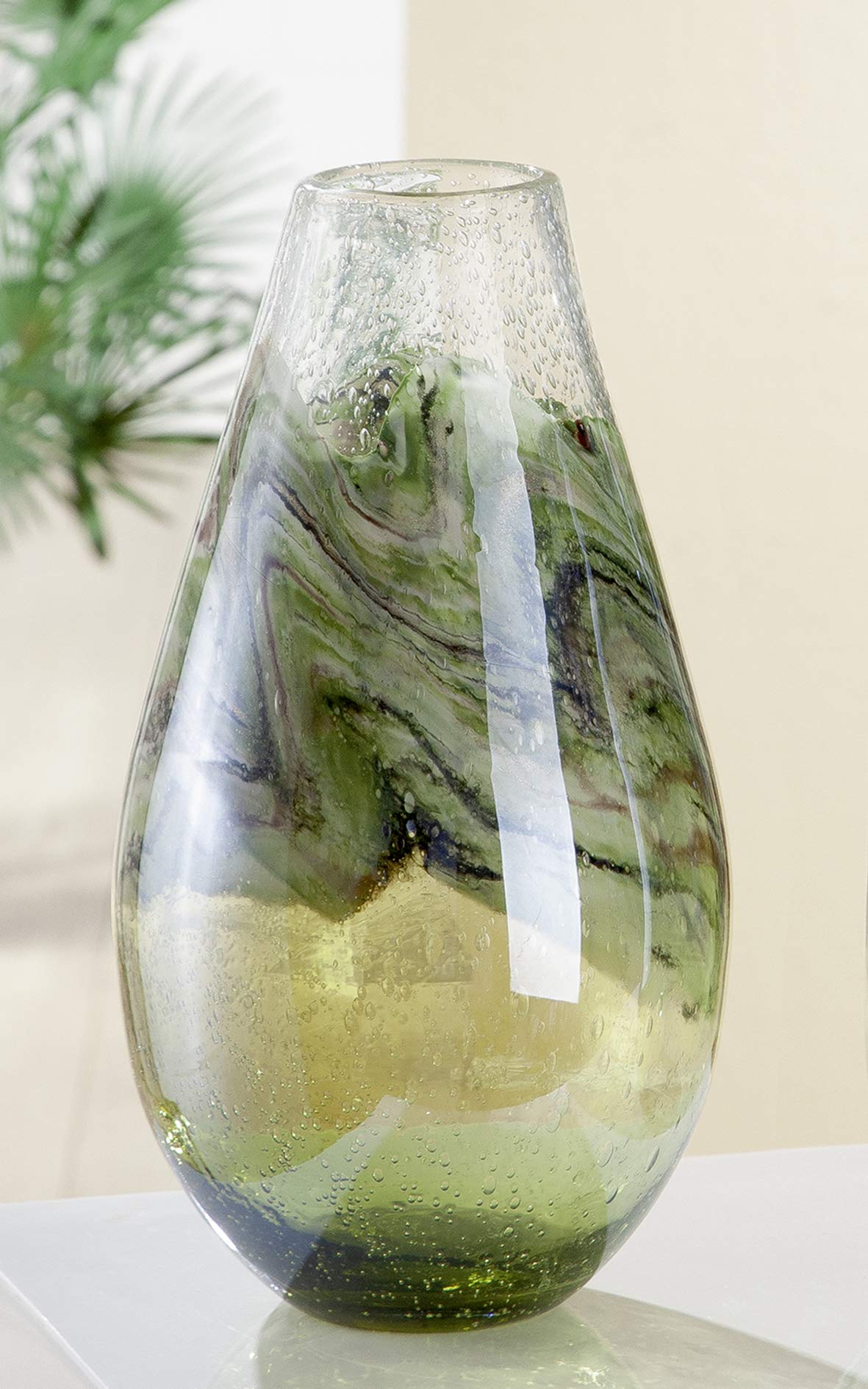 gilde-florence-vase-d-coratif-vert-33-cm-verre-relief image 2